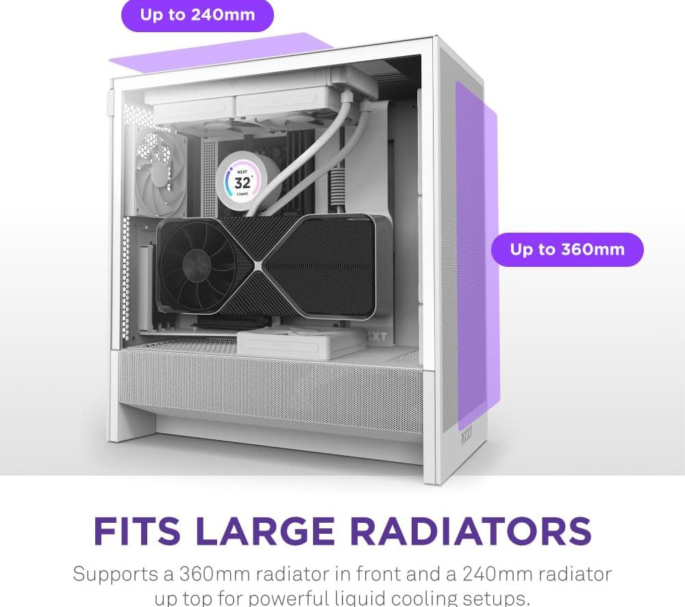 NZXT H5 Flow ATX Mid-Tower PC Case - White image number 8 of 9
