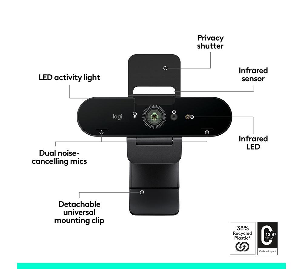 LOGITECH Brio 4K Ultra HD Webcam - Graphite image number 5 of 9