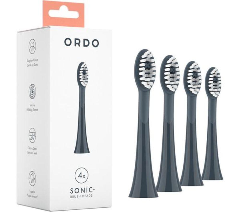 ORDO Sonic+ Replacement Toothbrush Heads - Pack of 4, Charcoal Grey