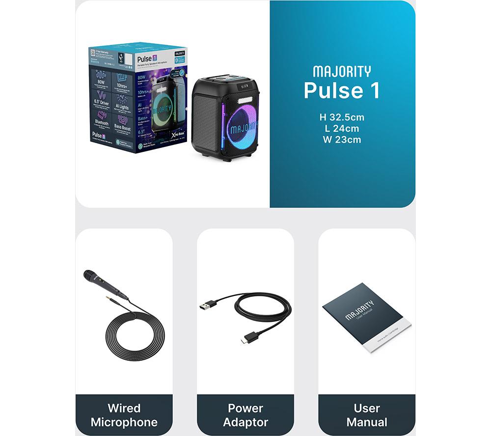 MAJORITY Pulse 1 Portable Bluetooth Megasound Party Speaker - Black image number 7 of 7