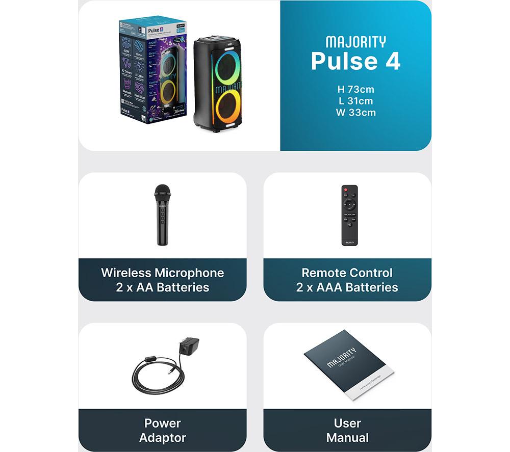 MAJORITY Pulse 4 Portable Bluetooth Megasound Party Speaker - Black image number 7 of 8