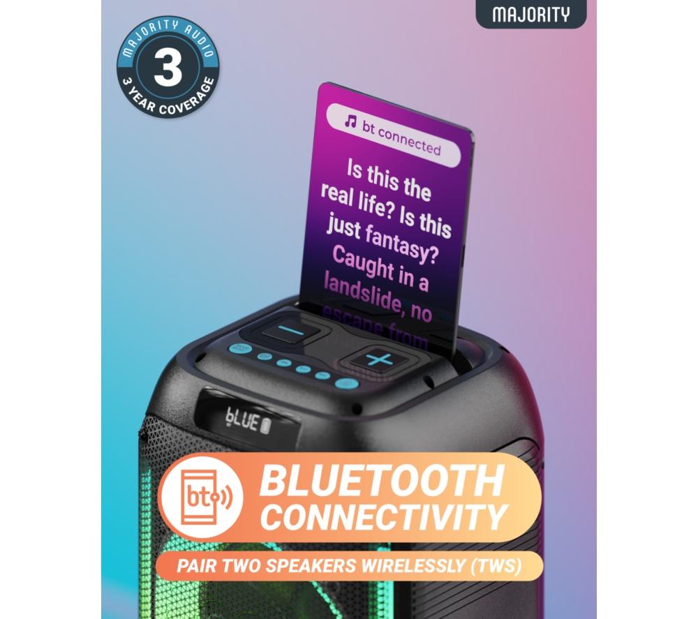 MAJORITY Pulse 2 Portable Bluetooth Megasound Party Speaker - Black image number 3 of 7
