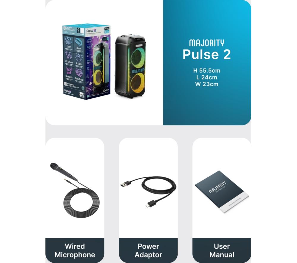 MAJORITY Pulse 2 Portable Bluetooth Megasound Party Speaker - Black image number 7 of 7