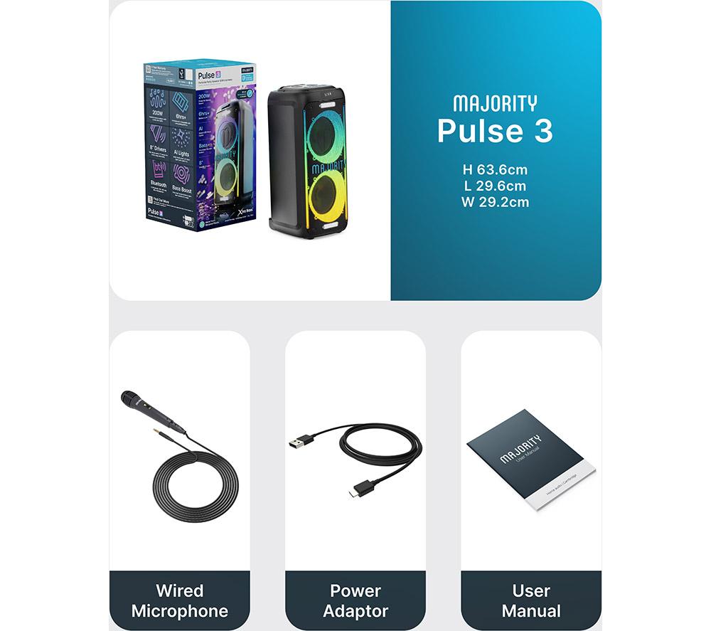 MAJORITY Pulse 3 Portable Bluetooth Megasound Party Speaker - Black image number 7 of 7