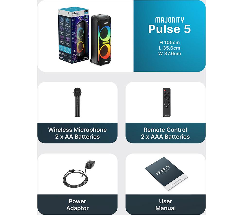 MAJORITY Pulse 5 Portable Bluetooth Megasound Party Speaker - Black image number 7 of 8