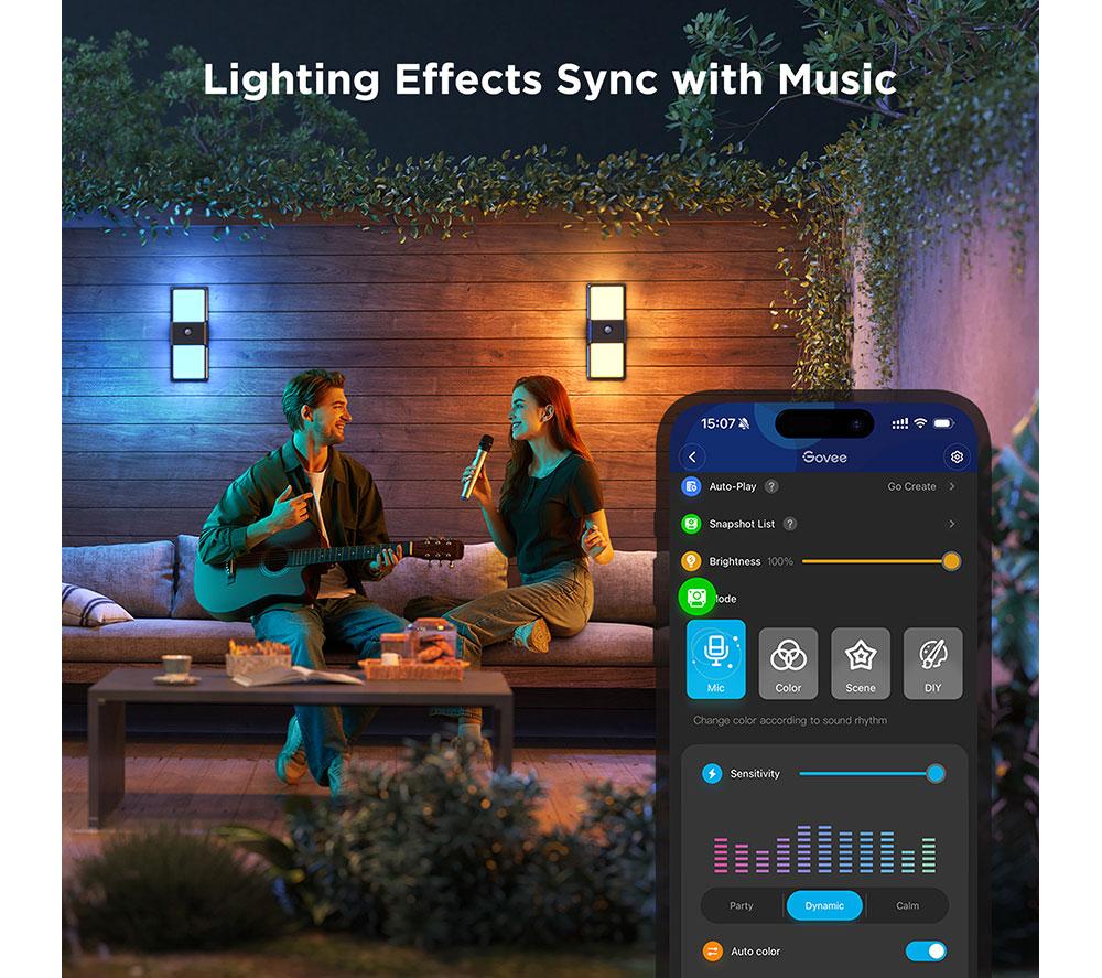 GOVEE H7078 Smart Outdoor Wall Light - Black image number 8 of 10