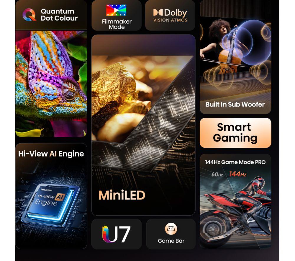 HISENSE U7Q 55" Mini LED 4K 144Hz Smart AI TV with Freely - 55U7QTUK image number 3 of 16