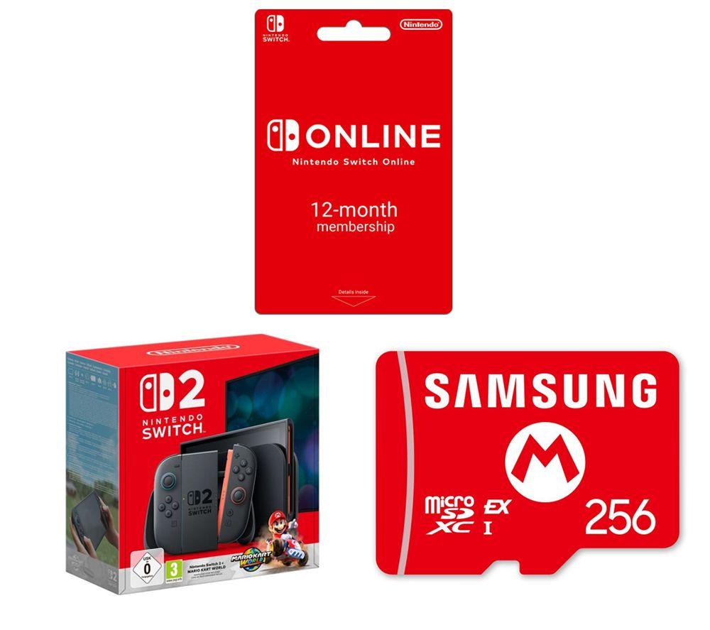 NINTENDO Switch 2, Mario Kart World, microSD Express Memory Card (256 GB) & Switch Online 12 Month Membership Bundle