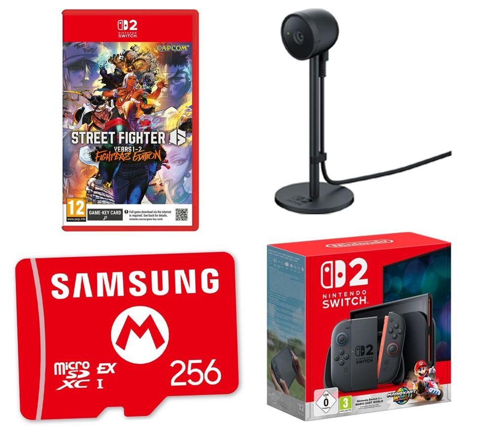 NINTENDO Switch 2 & Mario Kart World, microSD Express Memory Card (256 GB), Switch 2 Camera & Street Fighter 6: Year 1-2 Fighters Edition Bundle