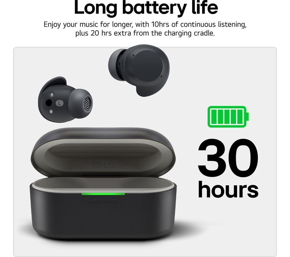 LG xboom Buds Wireless Bluetooth Noise-Cancelling Earbuds - Black image number 3 of 4