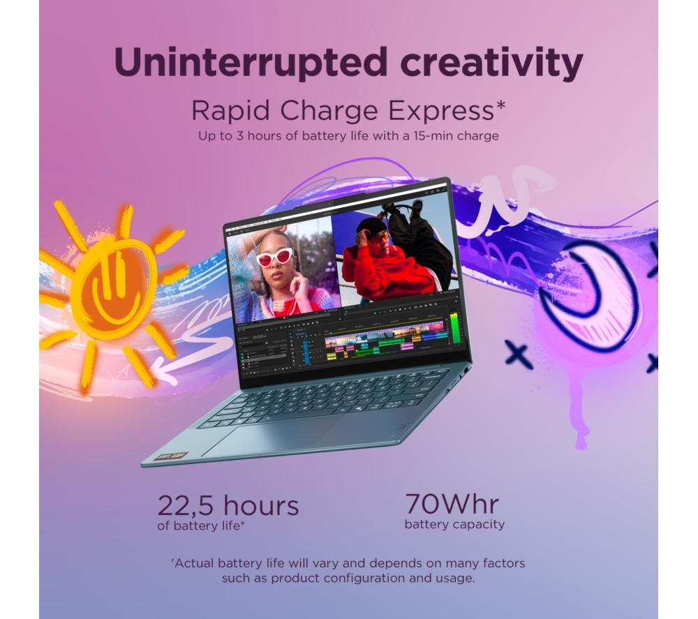 LENOVO Yoga Slim 7 14" Laptop, Copilot+ PC - AMD Ryzen AI 7, 1 TB SSD, Teal image number 5 of 11