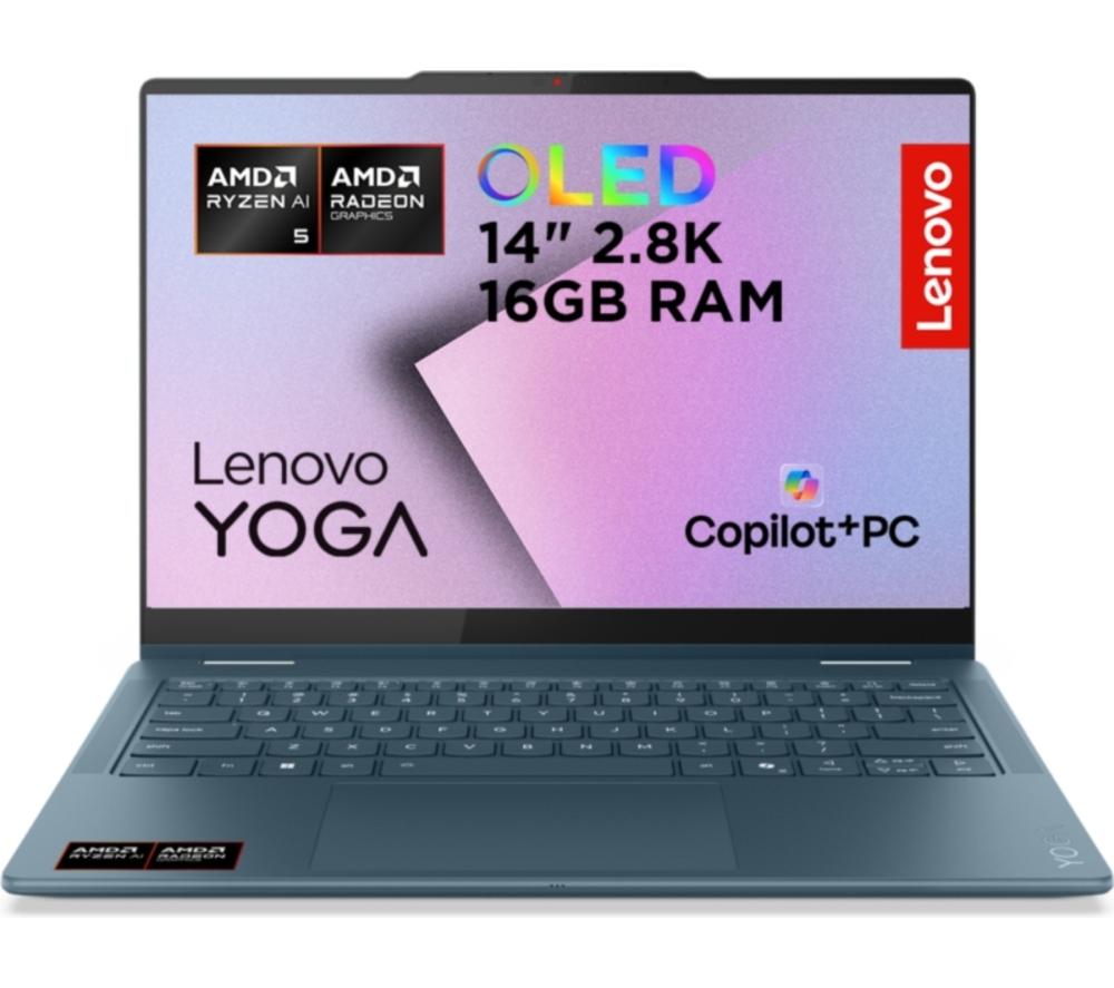 LENOVO Yoga 7 14" 2 in 1 Laptop, CoPilot+ PC - AMD Ryzen AI 5, 512 GB SSD, Tidal Teal