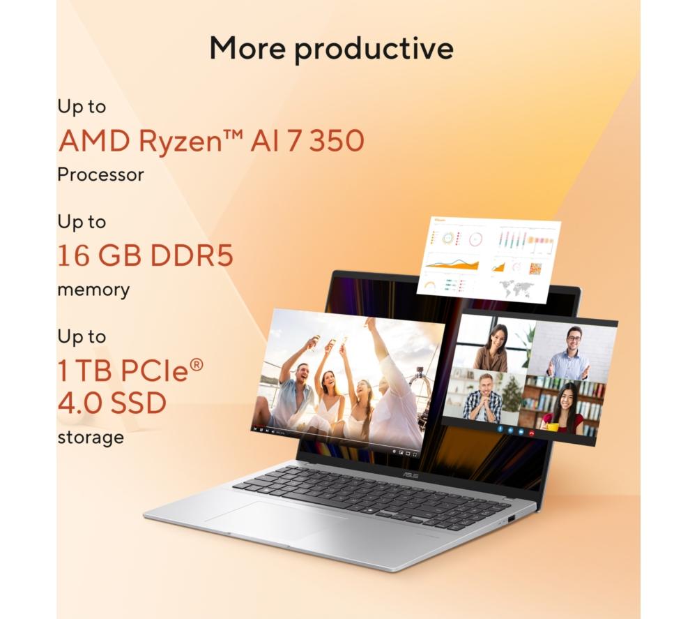 ASUS Vivobook 16 16" Laptop - AMD Ryzen AI 7, 1 TB SSD, Silver image number 9 of 18