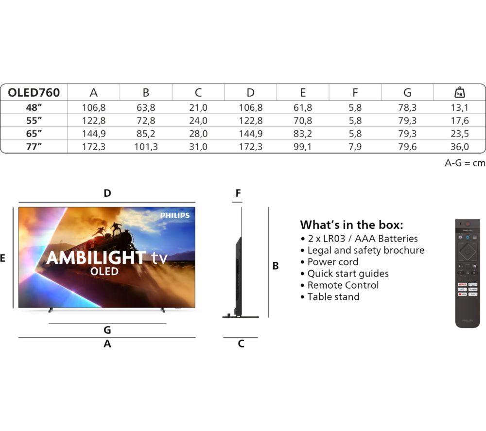 PHILIPS OLED760 55" OLED 4K HDR Ambilight Smart TV - 55OLED760/12 image number 3 of 15