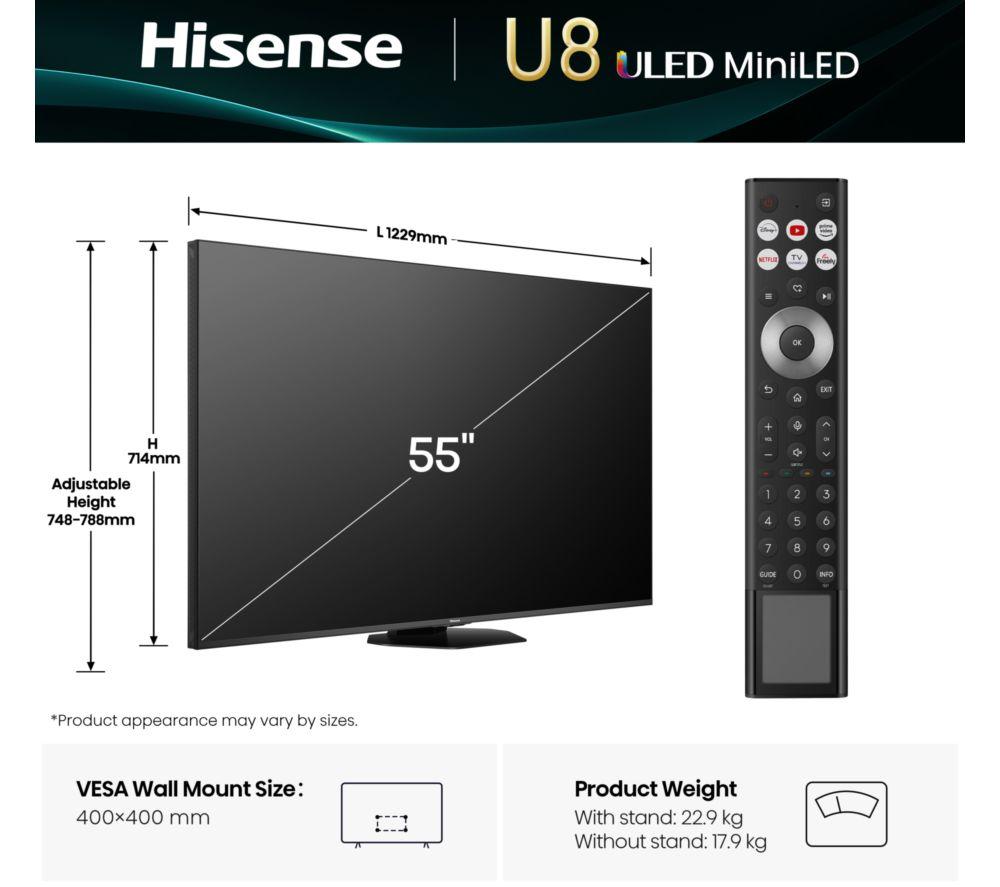HISENSE U8Q 55" Mini LED 4K 165Hz Smart AI TV with Freely - 55U8QTUK image number 2 of 16