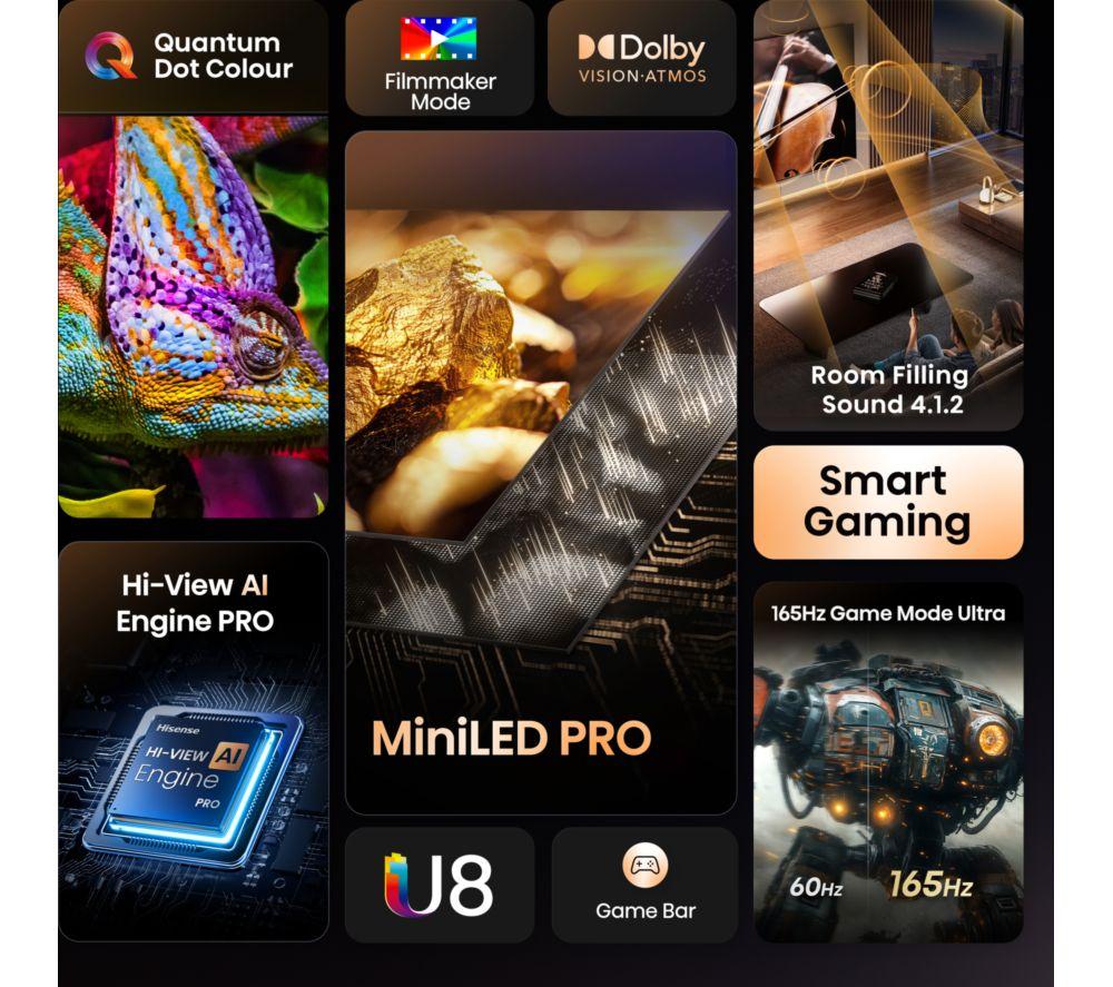 HISENSE U8Q 55" Mini LED 4K 165Hz Smart AI TV with Freely - 55U8QTUK image number 3 of 16