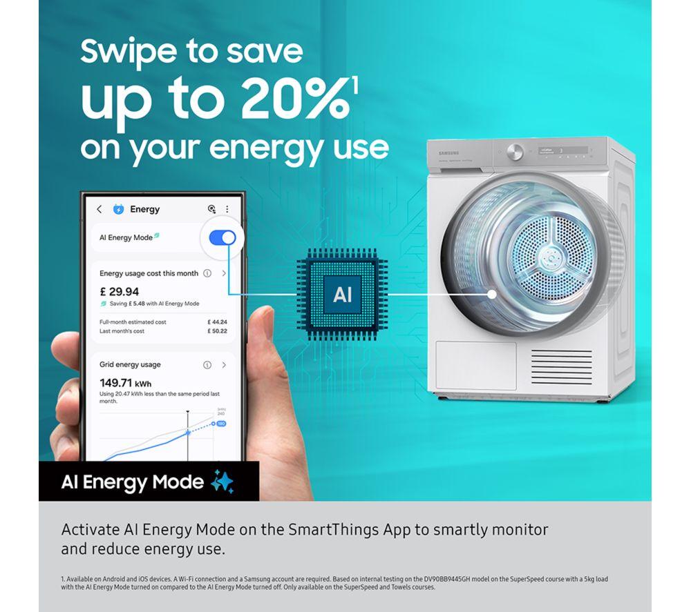 SAMSUNG Series 9 AI Home DV90F09F4SU1 9 kg Heat Pump Tumble Dryer - Dark Steel image number 7 of 10