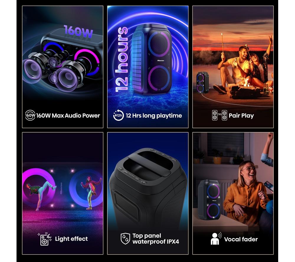 HISENSE Party Rocket 160 Bluetooth Megasound Party Speaker - Black image number 4 of 12