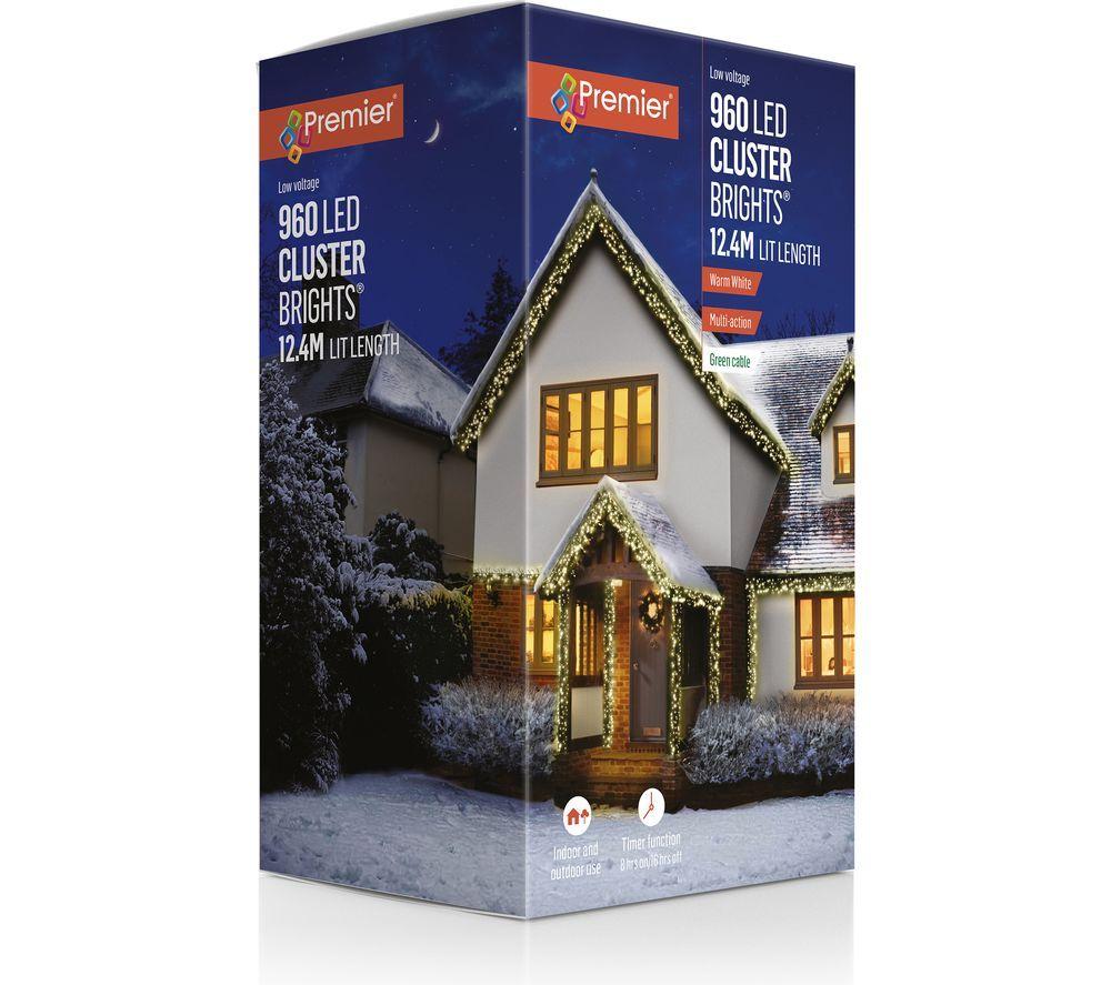 PREMIER Cluster Brights 960 Warm White LED String Lights with Timer - 12.4 m
