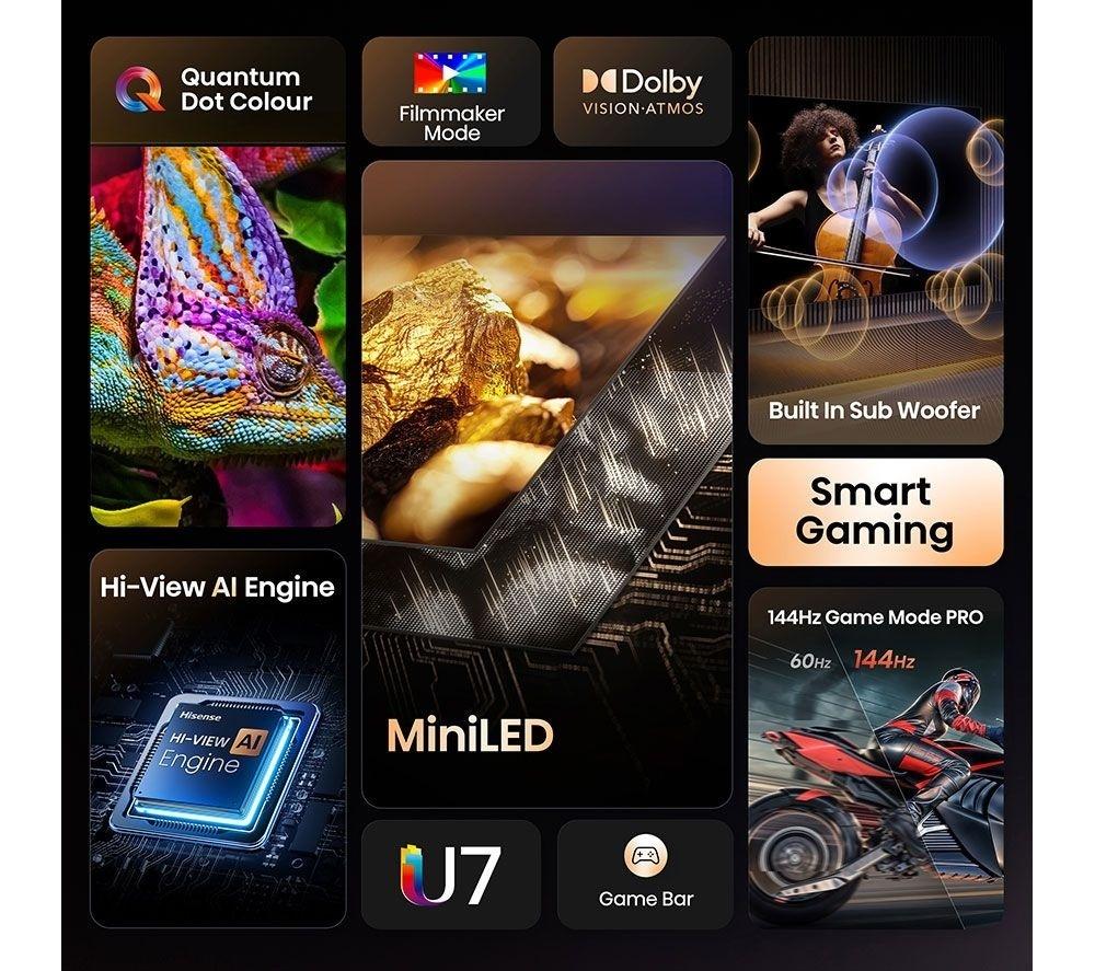 HISENSE U7Q 50" Mini LED 4K 144Hz Smart AI TV with Freely - 50U7QTUK image number 3 of 14
