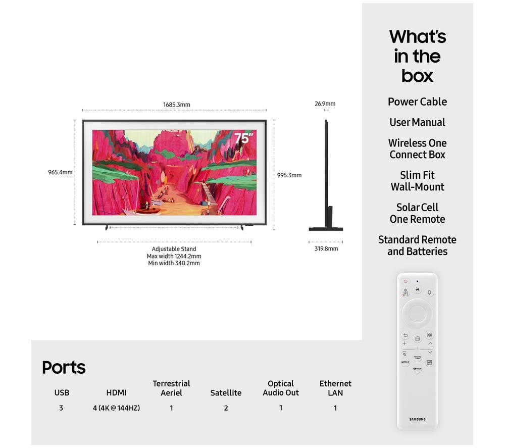 SAMSUNG The Frame Pro (2025) 75" Neo QLED 4K Art Mode Smart AI TV with Slim Fit Wall Mount - QE75LS03FW image number 7 of 15
