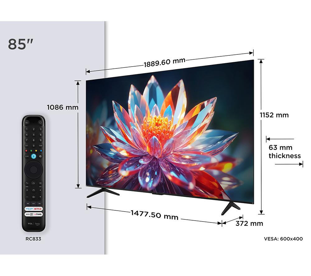 TCL T6C 85" QLED 4K HDR Smart Fire TV with Freely - 85T6C-UK image number 2 of 14