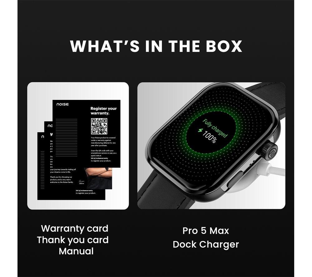 NOISE ColorFit Pro 5 Max Smart Watch - Jet Black with Black Leather Band image number 6 of 6