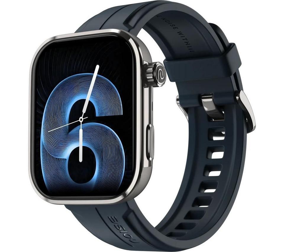 NOISE ColorFit Pro 6 Max Smart Watch - Titanium with Blue Silicone Band