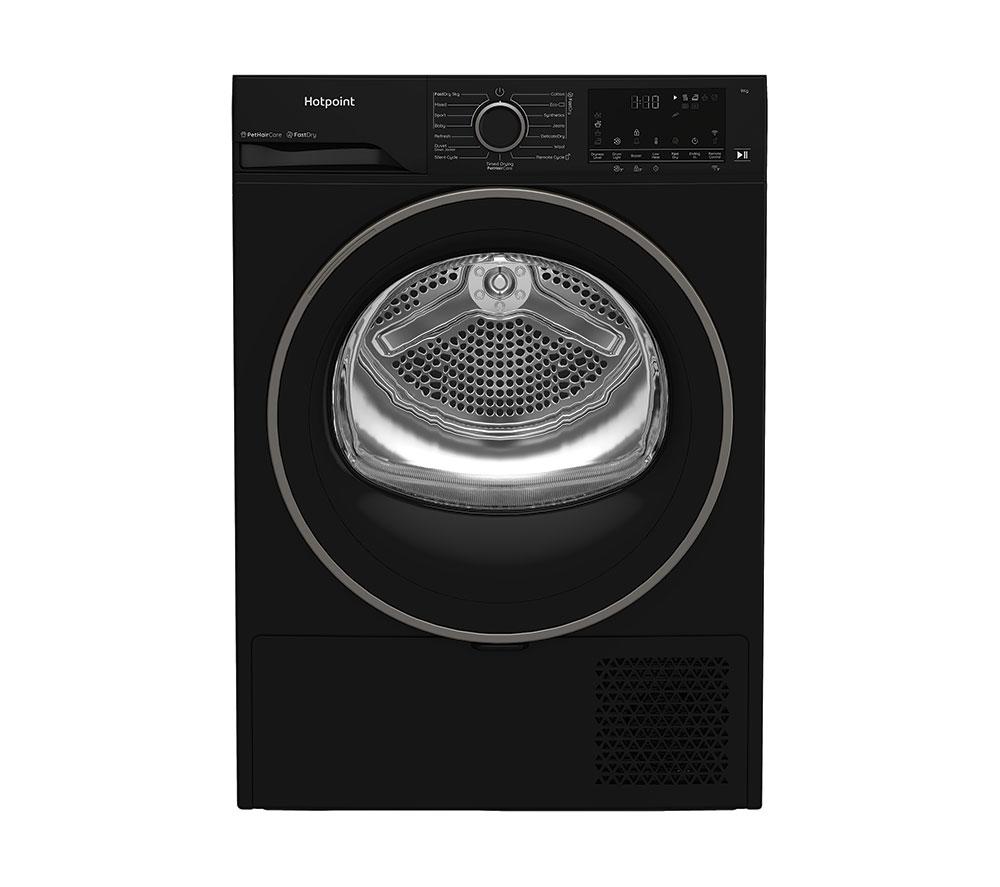 HOTPOINT FabricCare C HD 94M BBS UK 9 kg Heat Pump Tumble Dryer – Black, Black
