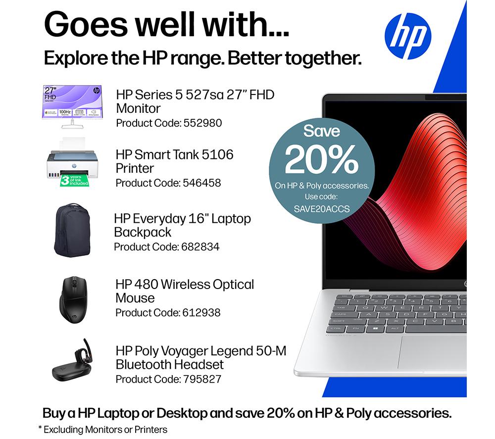 HP OmniBook 5 NGAI 14" Laptop - Snapdragon X1, 512 GB SSD, Glacier Silver image number 3 of 28
