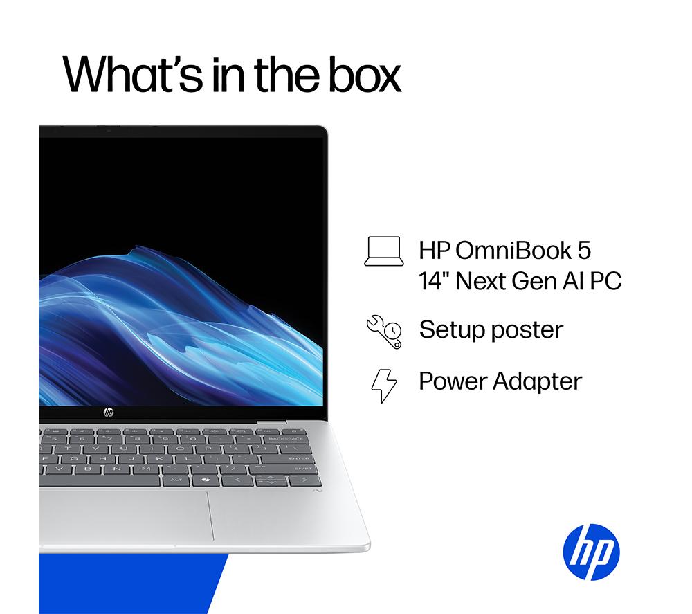 HP OmniBook 5 NGAI 14" Laptop - Snapdragon X1, 512 GB SSD, Glacier Silver image number 13 of 28
