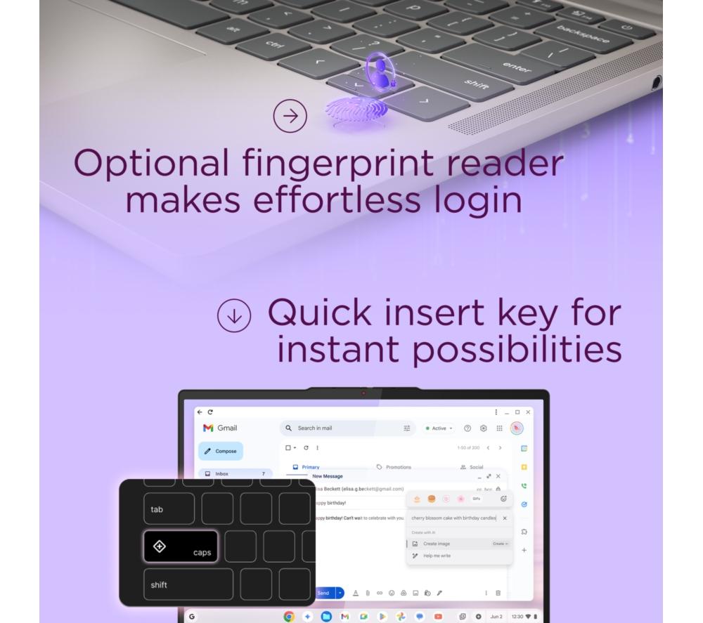 LENOVO Chromebook Plus 14" - MediaTek Kompanio Ultra 910, 256 GB UFS, Grey image number 8 of 11