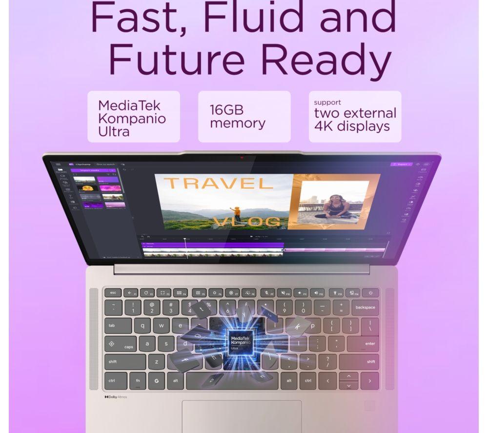 LENOVO Chromebook Plus 14" - MediaTek Kompanio Ultra 910, 256 GB UFS, Grey image number 21 of 29
