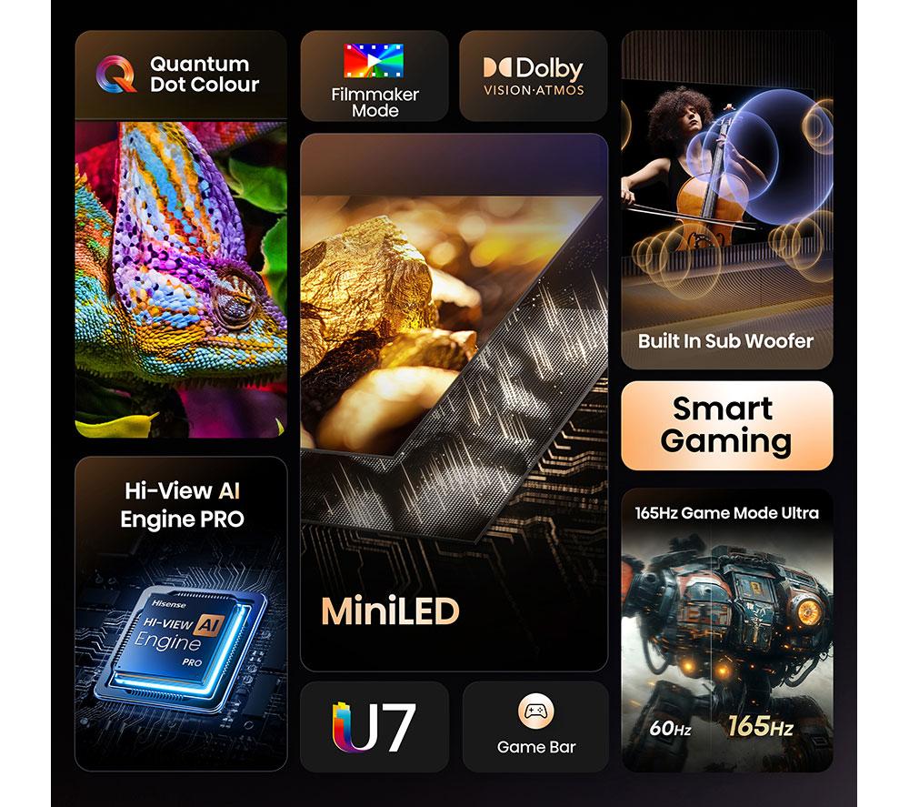 HISENSE U7Q 100" Mini LED 4K 165Hz Smart AI TV with Freely - 100U7QTUK image number 3 of 14