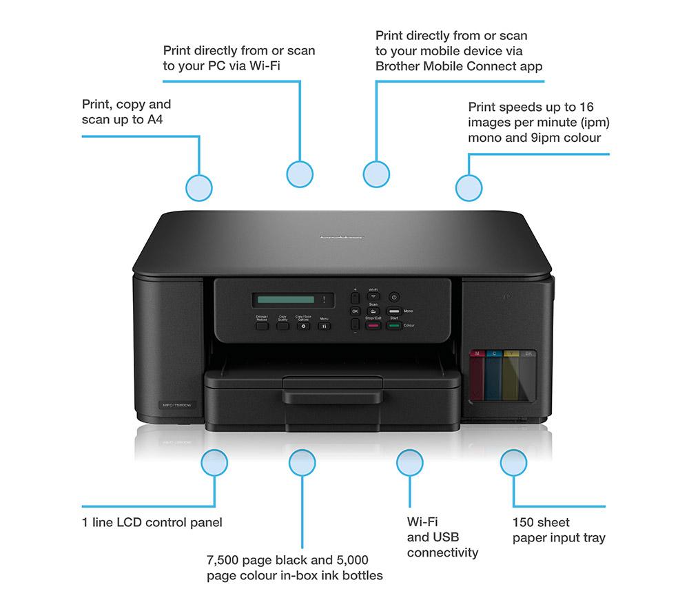 BROTHER DCP-T580DW All-in-One Wireless Inkjet Printer image number 2 of 10