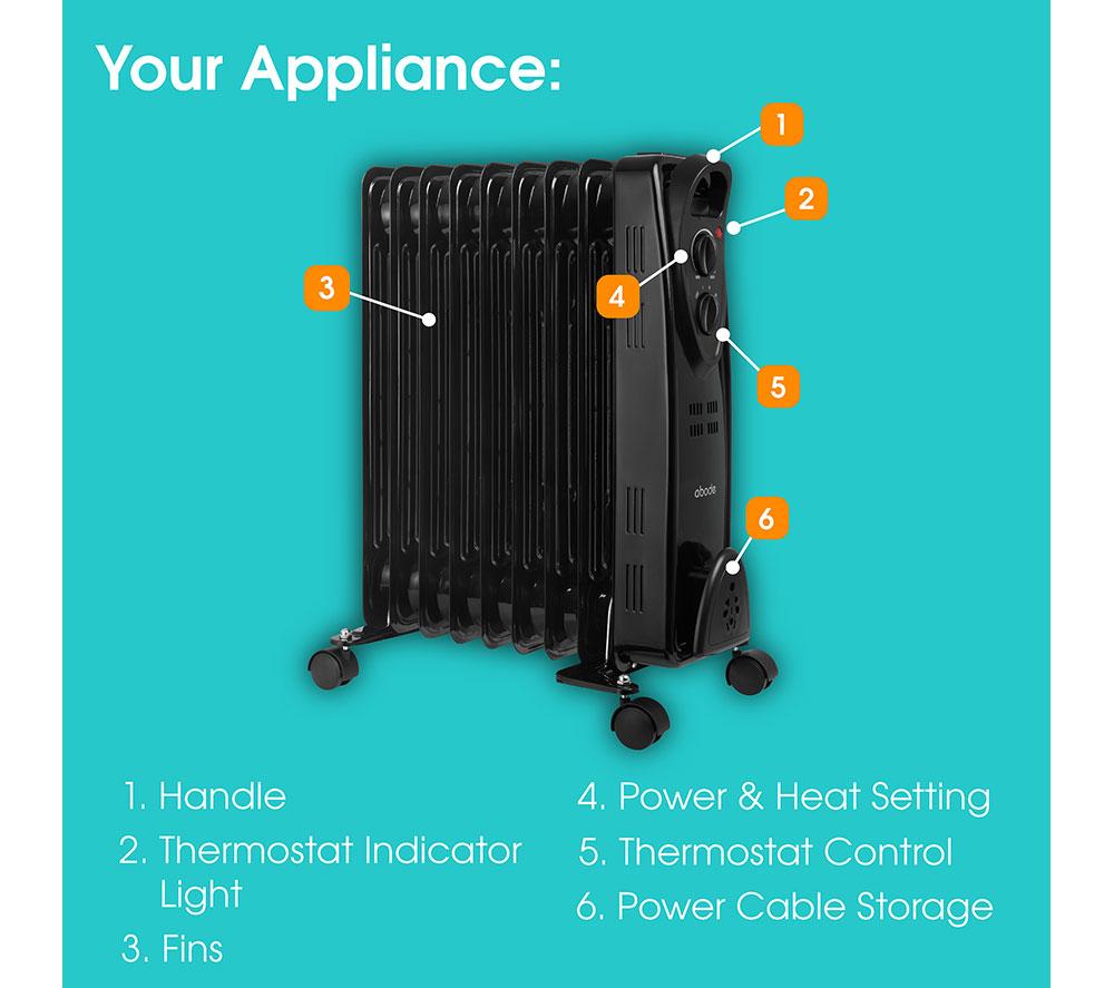 ABODE AOFR9003B Portable Oil-Filled Radiator - Black image number 12 of 15