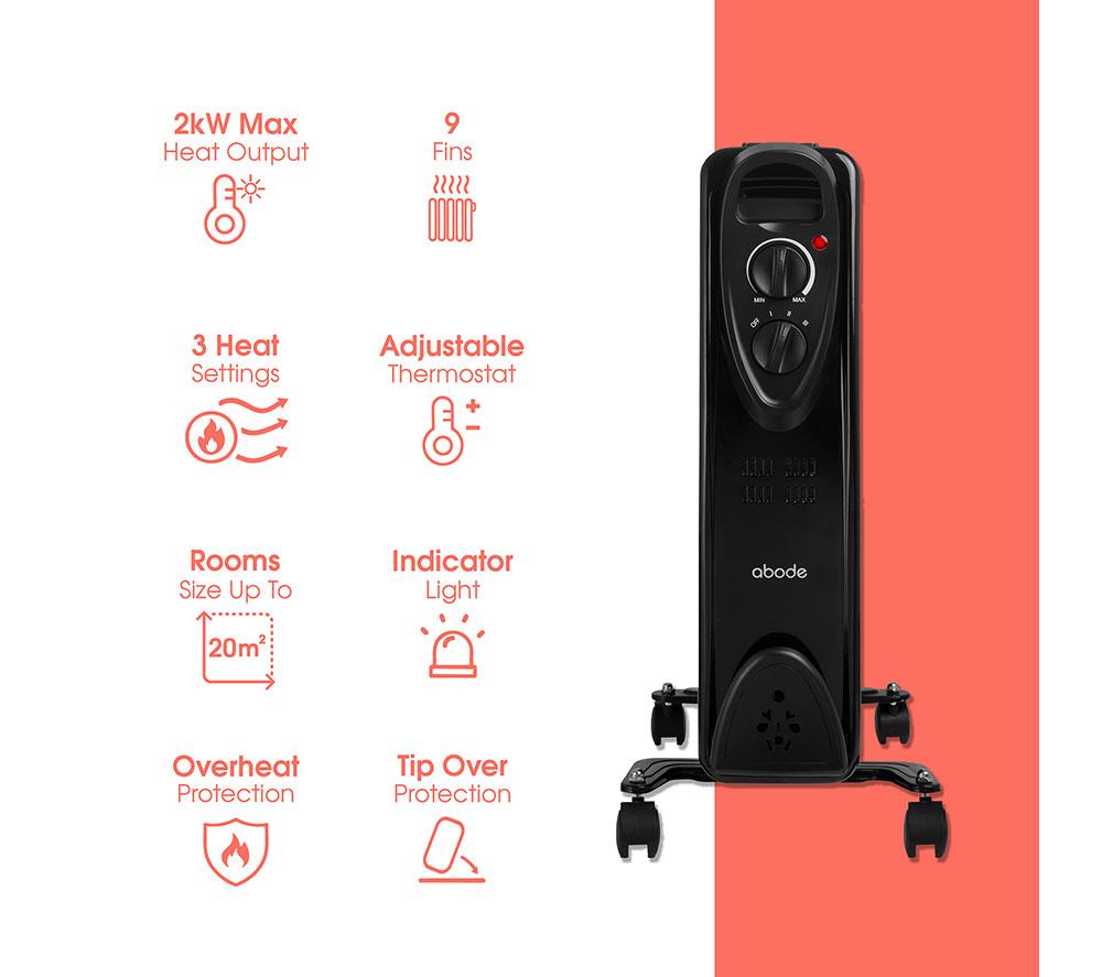ABODE AOFR9003B Portable Oil-Filled Radiator - Black image number 15 of 15