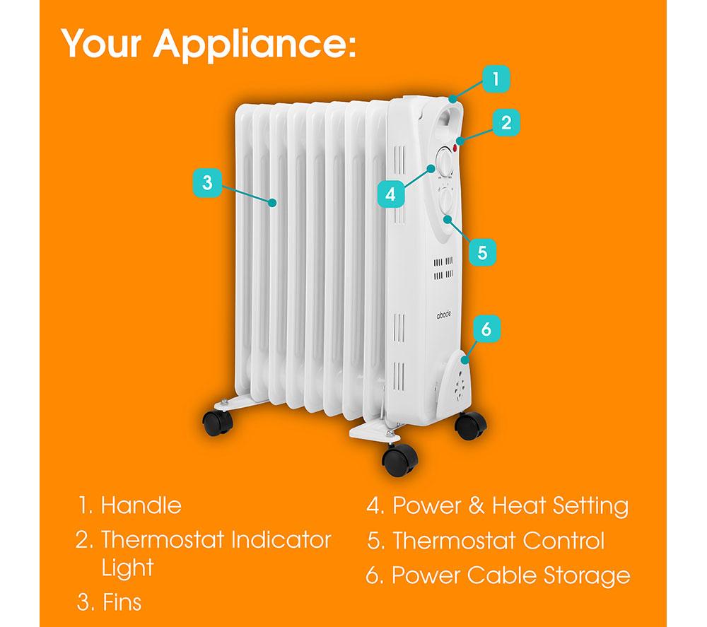 ABODE AOFR9003 Portable Oil-Filled Radiator - White image number 13 of 15