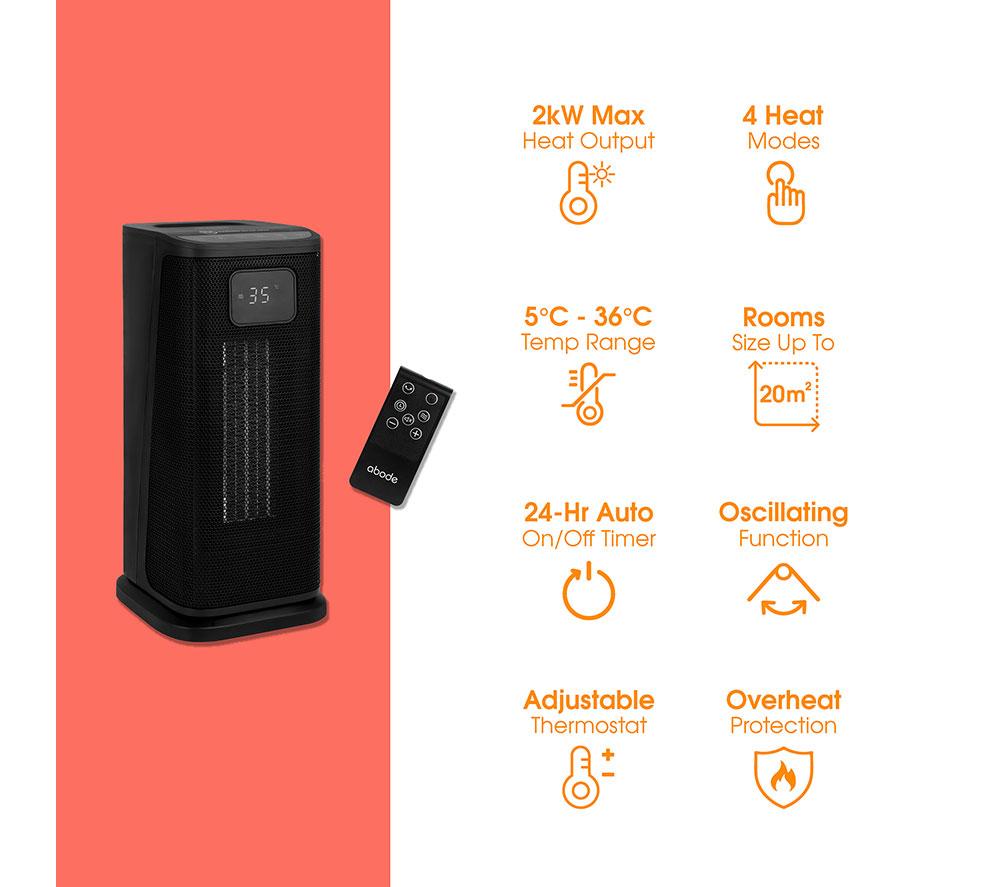 ABODE ACTH2005 Hot & Cool Ceramic Fan Heater - Black image number 17 of 17