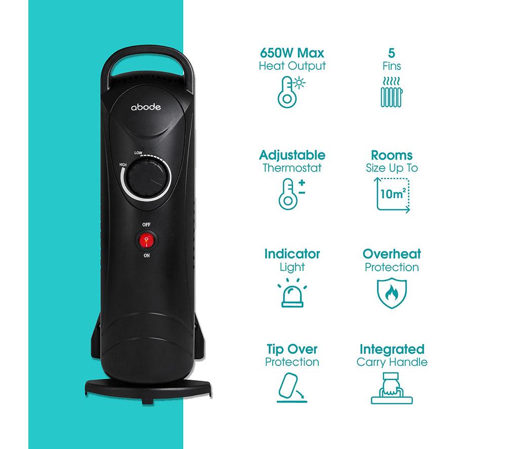 ABODE AOFR5001B Portable Oil-Filled Radiator - Black image number 6 of 14