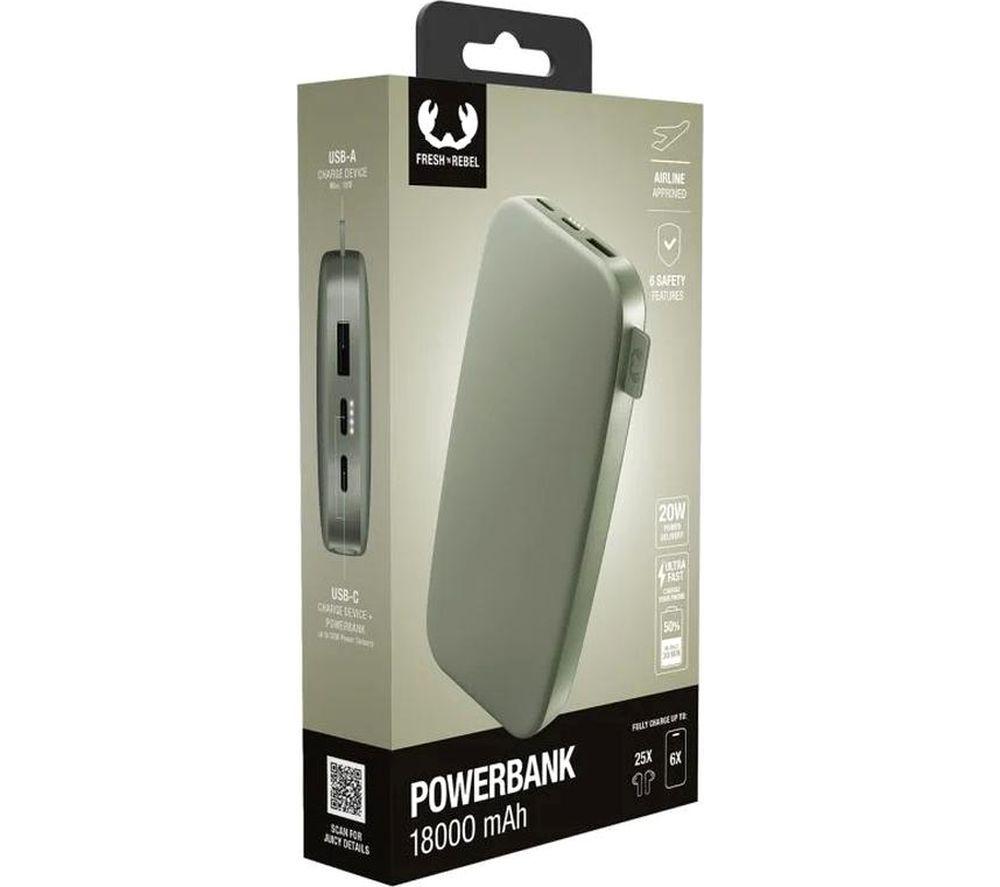 FRESH N REBEL 18000 mAh Portable Power Bank - Dried Green image number 6 of 8