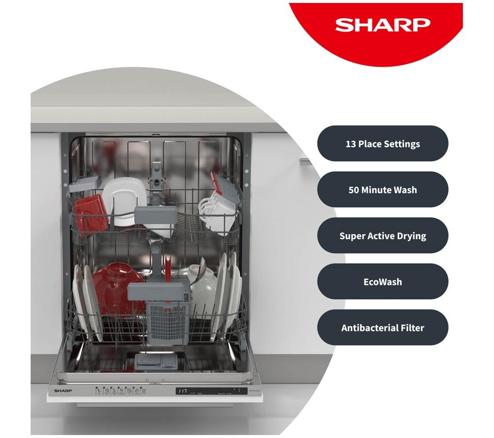 SHARP QW-NI15I49D3X-EN Full-size Fully Integrated Dishwasher image number 3 of 8