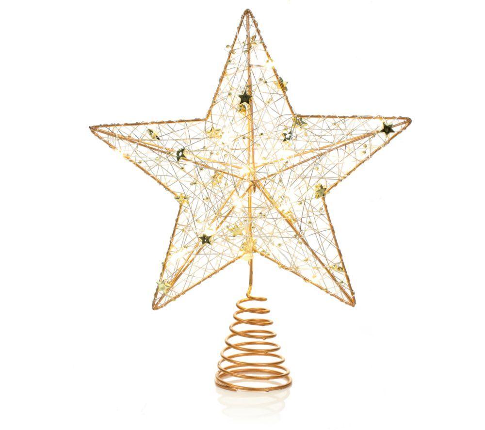 PREMIER 30 cm Warm White LED Pin Gold Wire Wrap Tree Topper - Gold
