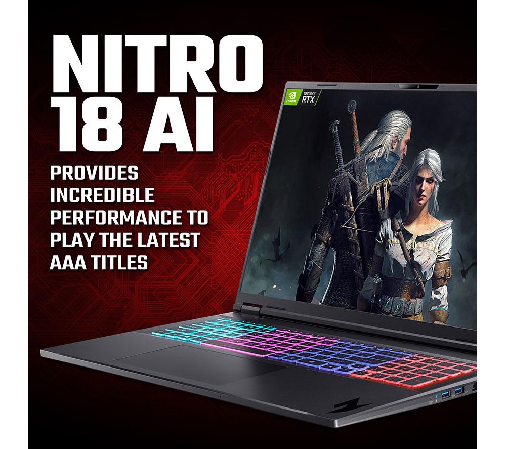 ACER Nitro 18 AI 18" Gaming Laptop - AMD Ryzen AI 9, RTX 5070 Ti, 1 TB SSD image number 9 of 10