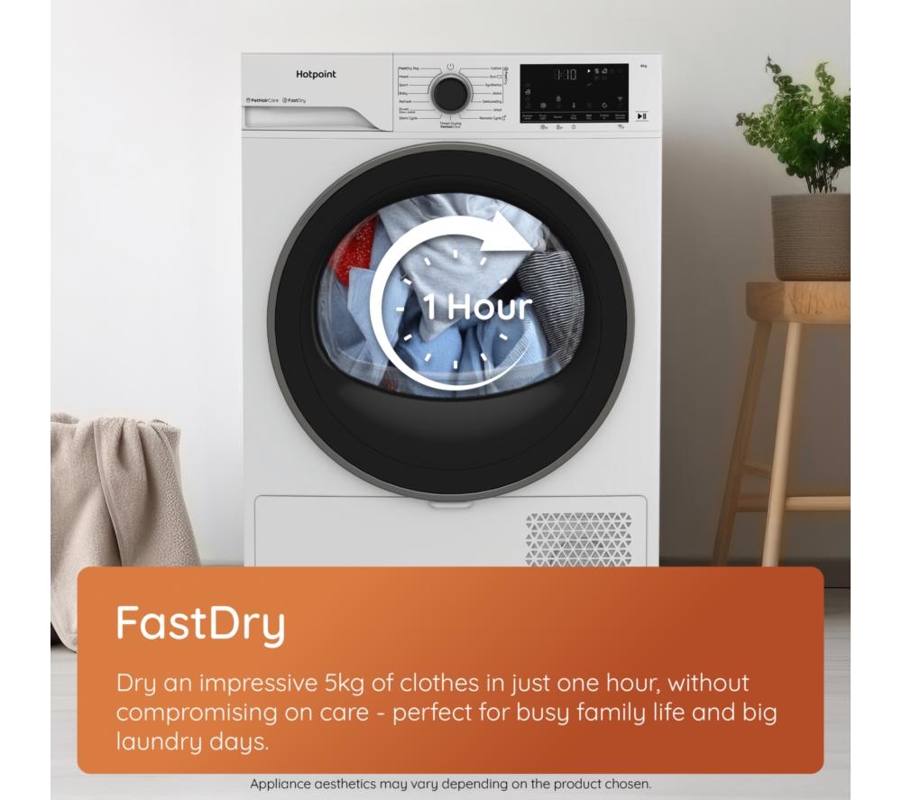 HOTPOINT FabricCare C HD 94M WBS UK WiFi-enabled 9 kg Heat Pump Tumble Dryer - White image number 9 of 13