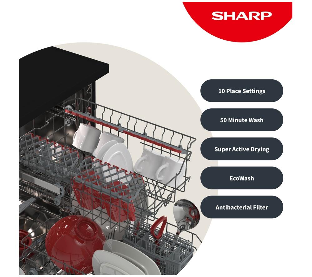 SHARP QW-NS1EF49E0B-EN Slimline Dishwasher - Black image number 3 of 10