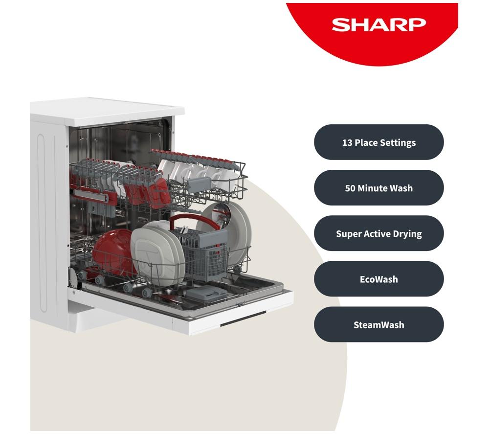 SHARP QW-NA1FF47D3W2-EN Full-size Dishwasher - White image number 3 of 13