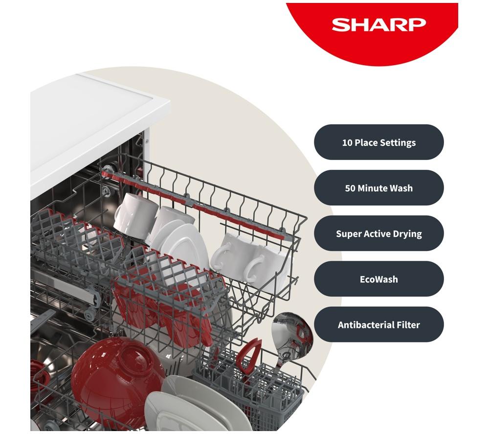 SHARP QW-NS1EF49E0W-EN Slimline Dishwasher - White image number 3 of 10