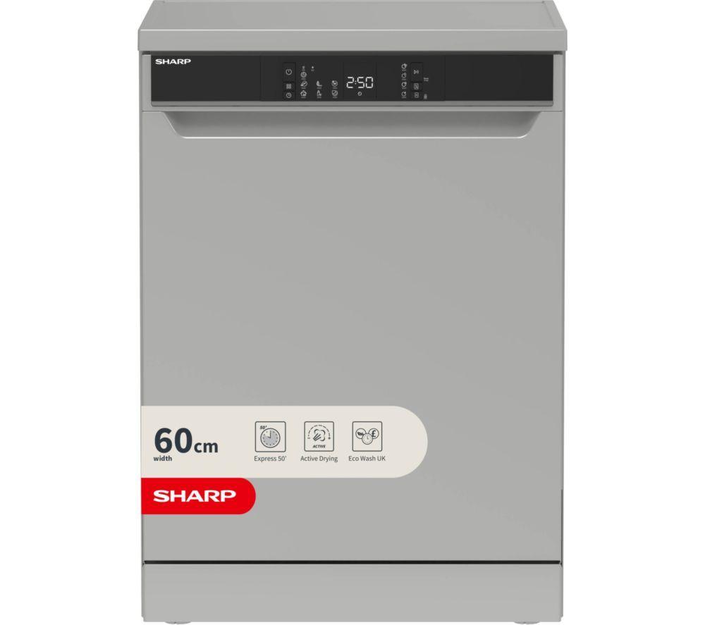SHARP QW-NA1FF47D3S2-EN Full-size Dishwasher – Dark Silver, Silver/Grey