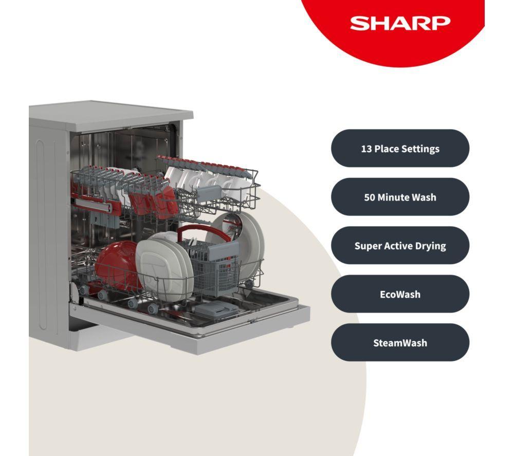 SHARP QW-NA1FF47D3S2-EN Full-size Dishwasher - Dark Silver image number 3 of 10